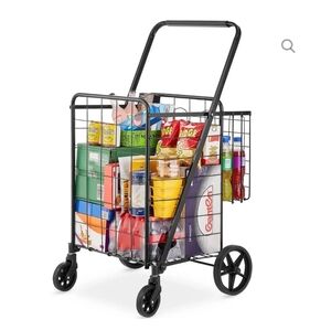 VEVOR Folding Shopping Cart, Jumbo Grocery Utility Cart with Double Baskets, 360